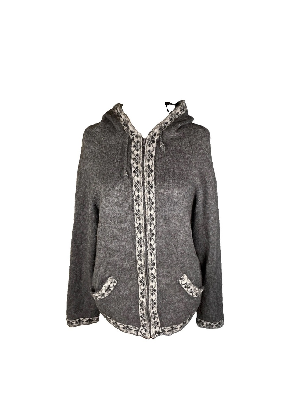 Eco Alpaca Hooded Full Zip Cardigan Sweater Women’s Size Large/XL Grey